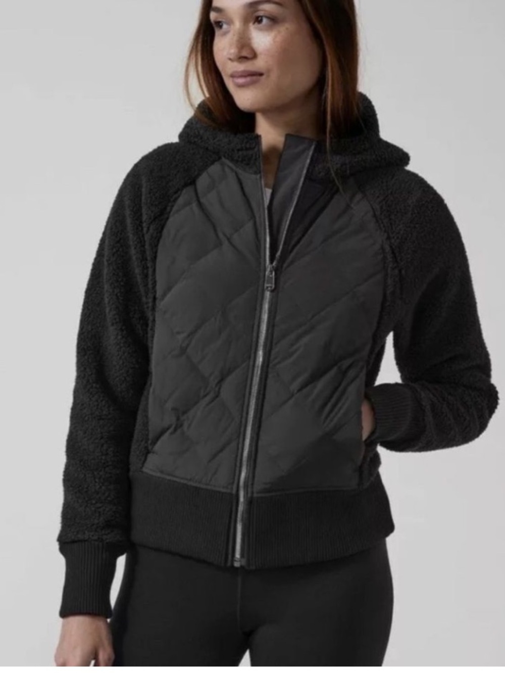 Athleta Apres Tugga Down Jacket Black Sherpa Women’s XL NWT